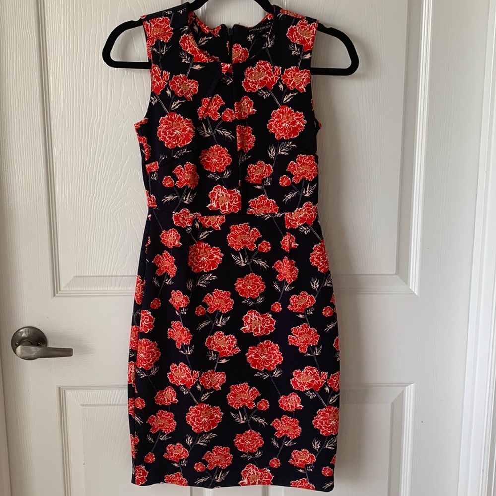 Banana Republic Navy Dress with Red Floral Print